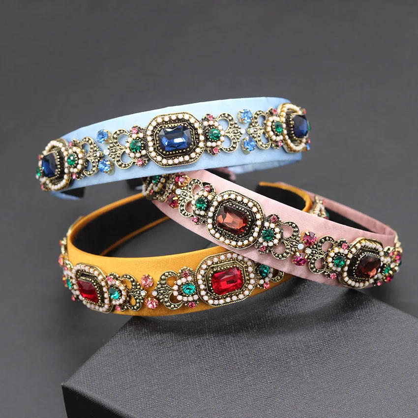 

Baroque fashion personality hair pearl particles headband Pearl rhinestone asymmetric geometric luxury headband 723