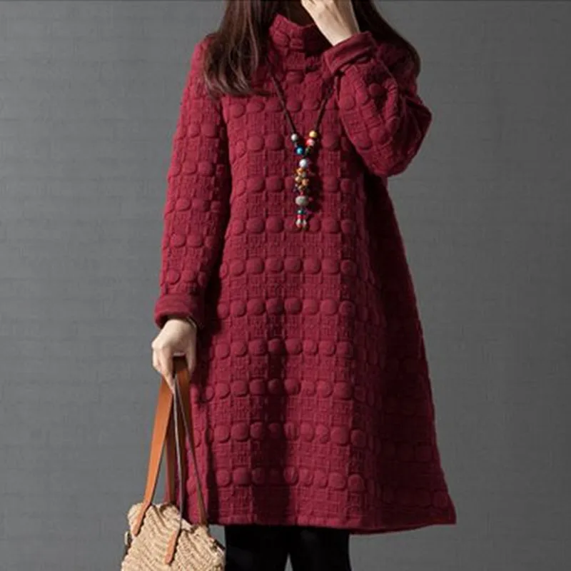 

New Women Dress Loose Big Size Women's Clothing Quilted Casual Dress Fashion Solid Color Dots Dresses Vestidos Femininos C1562
