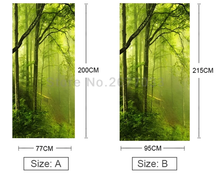 ПВХ самоклеющаяся 3D дверная наклейка, Фреска, туманный зеленый лес, съемная Настенная Наклейка для гостиной, двери, домашний декор, обои, плакат
