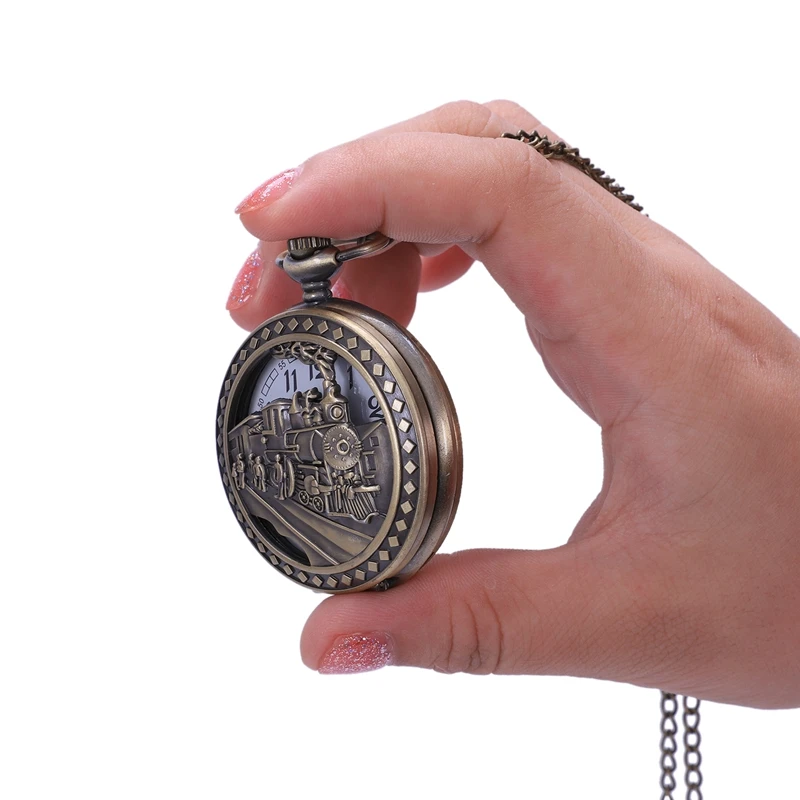 Винтажные очаровательные резные поезд часы Openable полые Кварцевые наручные часы в классическом стиле ожерелье унисекс кулон цепи часы