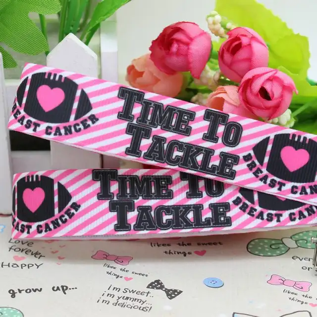 7 8 Free Shipping Tackle Breast Cancer Printed Grosgrain Ribbon