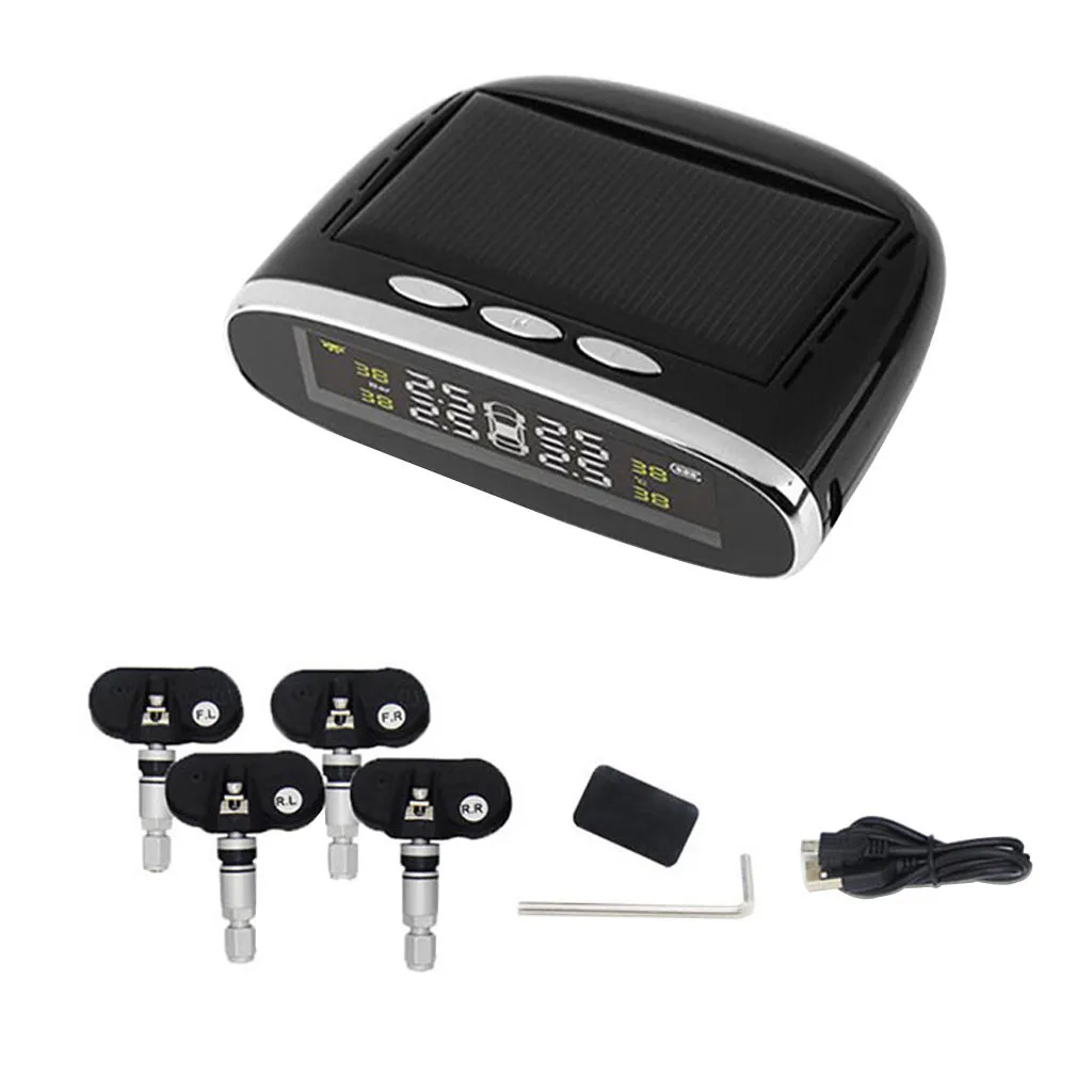 

Universal Car Solar Tire Pressure Monitor TPMS Tire Pressure Tester Detection System +4 Internal Sensor
