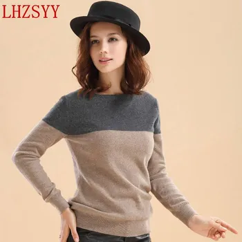 

LHZSYY Autumn And Winter New women's O-collar Cashmere Sweater Fashion splice Short section wool Knit Pullover soft Sweaters