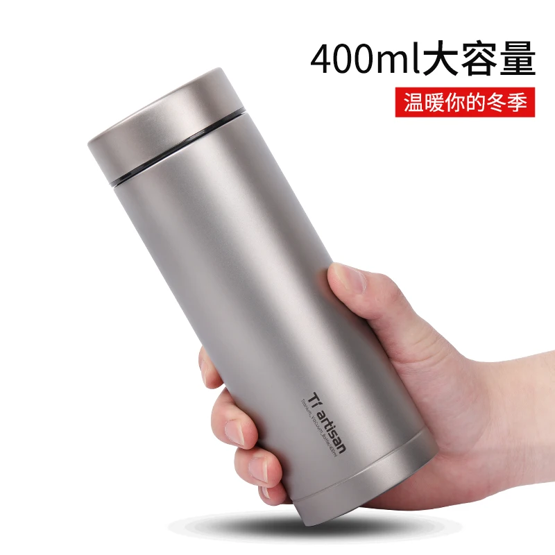Tiartisan exterior de titanio de aislamiento termo con té Filtro de doble pared de beber hervidor de agua 400 ml Ta8401Ti