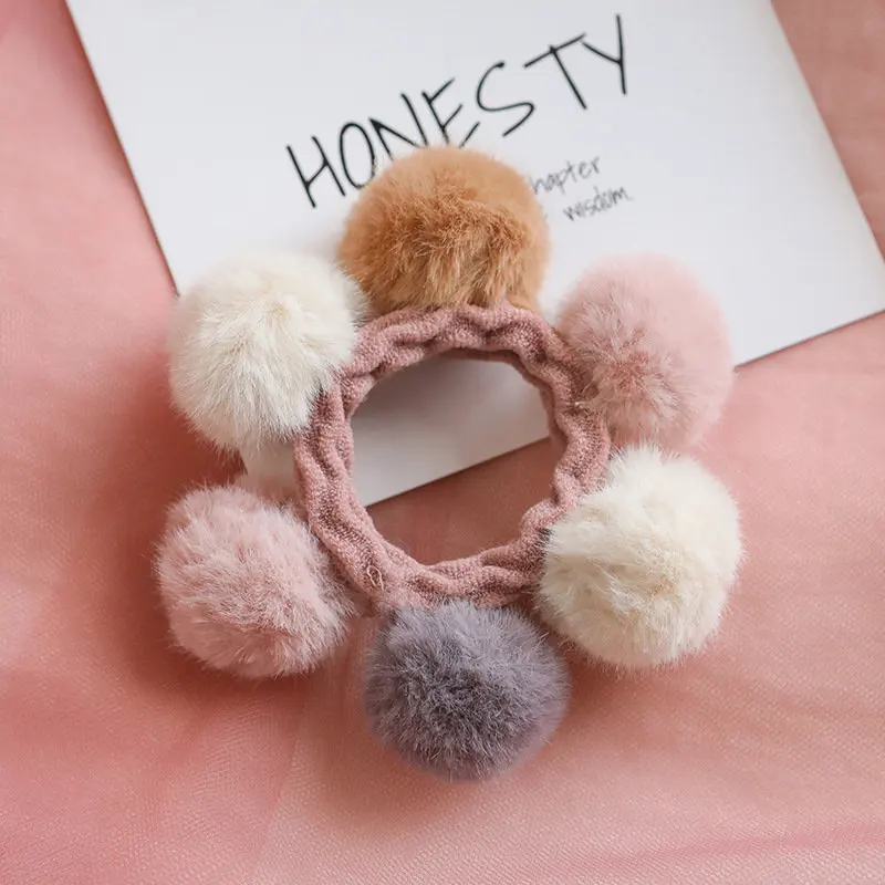 Ruoshui Woman Pompom Hair Ties Girls Elastic Hair Band Rubber Band Hair Accessories Gum Rope Cute Scrunchies Ponytail Holder