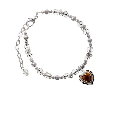 Brown Ruffle Heart Clear Beaded Bracelet