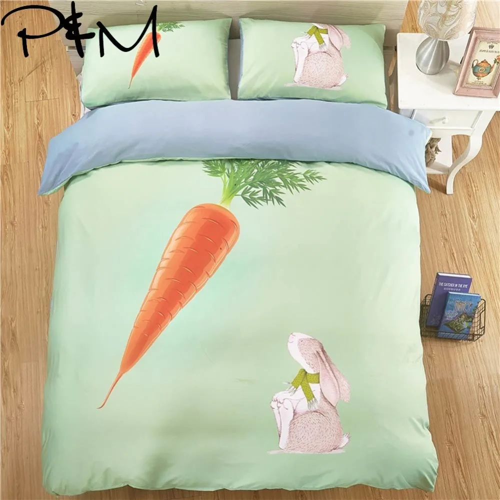 

Papa&Mima Rabbit and carrot print bedding set Duvet Cover Pillowcase Sets (no Sheet) Bedclothes set Drop Shipping bedlinens