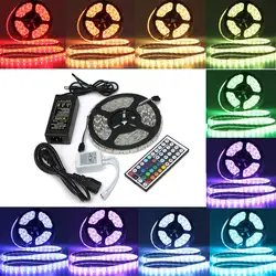 Светодиодные ленты свет IP65 Водонепроницаемый 5 M 5050 SMD RGB 300 светодиодный свет + 44 Ключ ИК-пульт дистанционного управления + 12 V Питание ЕС США