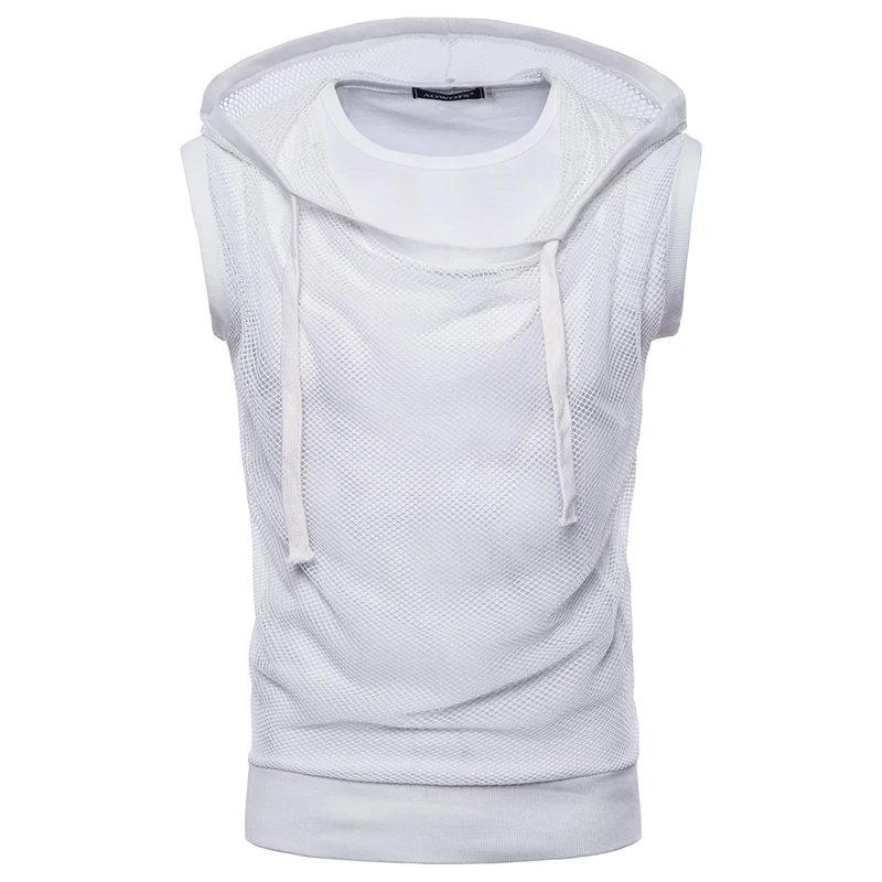 

ZYFG Free brand Hooded no sleeve t shirt Men's casual 2018 summer Gauze outside Hip-hop design Tees t-Shirt men Tops EU/US size