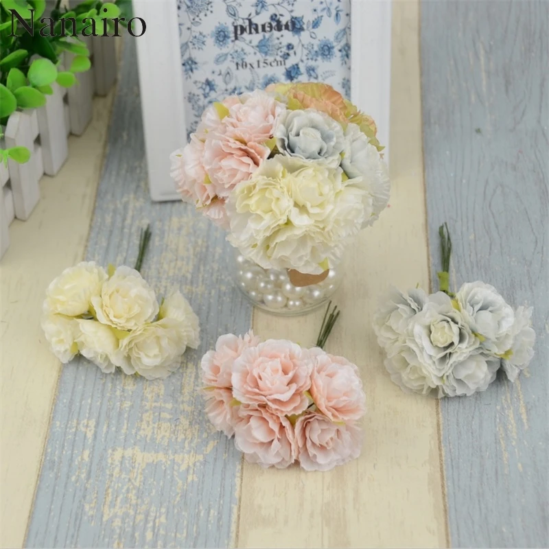 

300pcs Mini European Retro Silk Artificial Rose Flower Bouquet For Wedding Decoration Scrapbooking Gifr Box Craft Fake Flowers