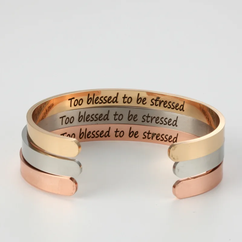 

Too Blessed To Be Stress Bracelet Stainless Steel Engraved Positive Inspirational Quote Handmade Cuff Bangles Bracelets For Men