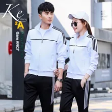 KE Повседневный женский спортивный костюм большого размера на весну и осень мужская спортивная одежда для бега парные модели из хлопка для женщин и мужчин в белую полоску