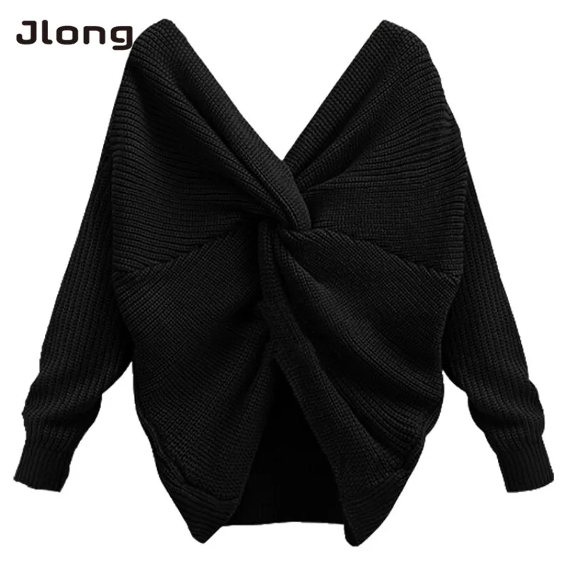 New Women Autumn and Winter Casual Fashion Solid Sweaters Female Warm Long Sleeve V-Neck Twisted Pullovers Tops Sweaters