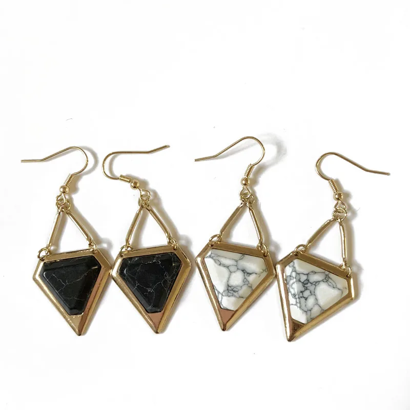 Free Shipping New Triangle Marble Stone Dangle Earring in Drop