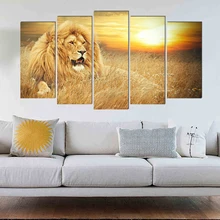 Lion animal classical canvas painting home deco modern art prints 5 psc realist wall pictures for bedroom parlor dining room bar realist interviewing