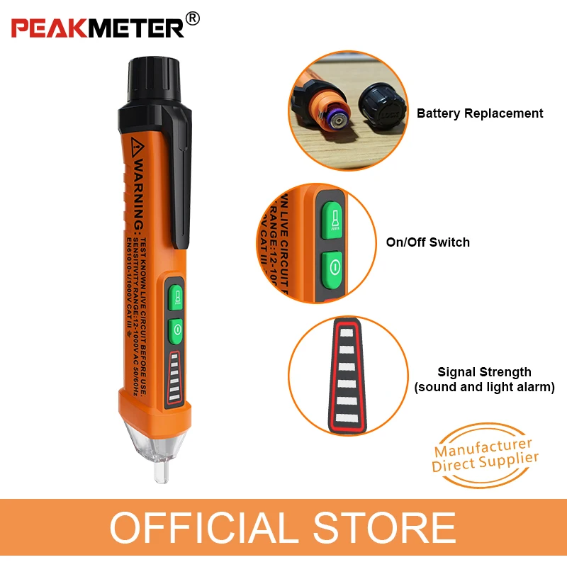 

Voltage Detector PEAKMETER PM8908C Non-contact AC Voltage Detectors Tester Meter 12V-1000V Pen style Volt Electric Test