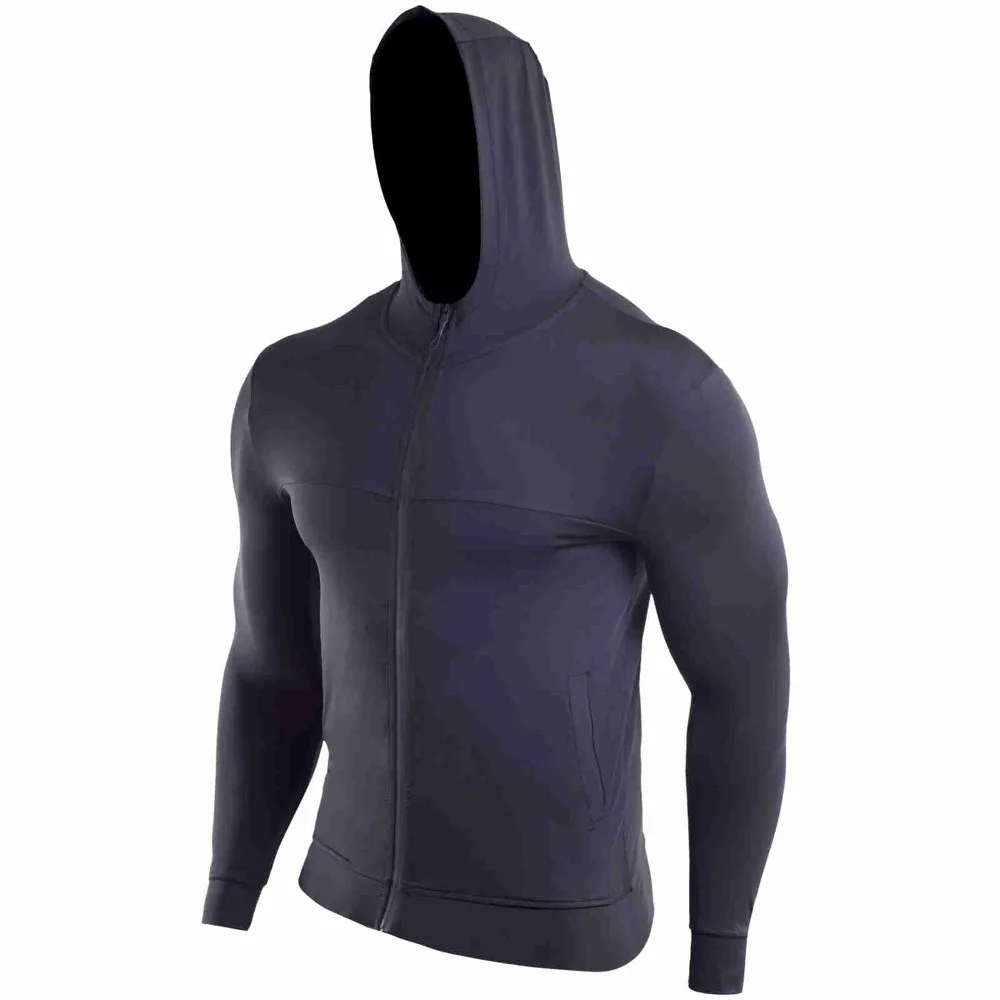 

Sports Jacket Men's Autumn and Winter Black Stretch Quick-drying Fitness Clothes Training Outdoor Zipper Hooded Sweat Suit