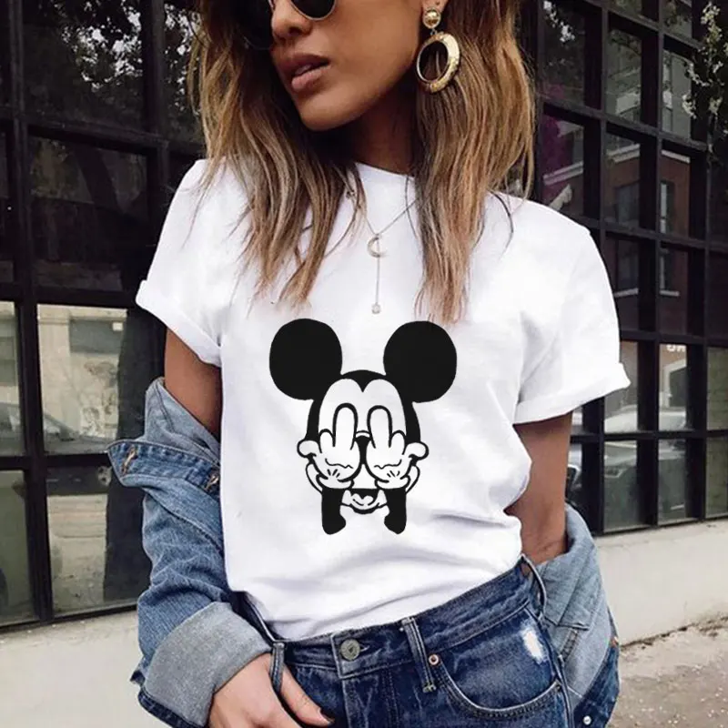 

T Shirts Women 2019 Summer Harajuku Mouse Printing T Shirt Women Streetwear Tumblr Vogue White Tee Shirt Femme Camisas Mujer