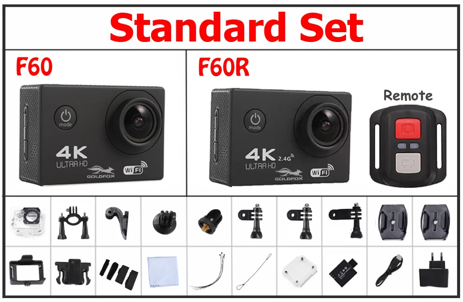 Экшн камера Goldfox F60R/F60 Ultra HD 4K/30fps Wi Fi 2 0 дюйма 170D Подводная Водонепроницаемая для