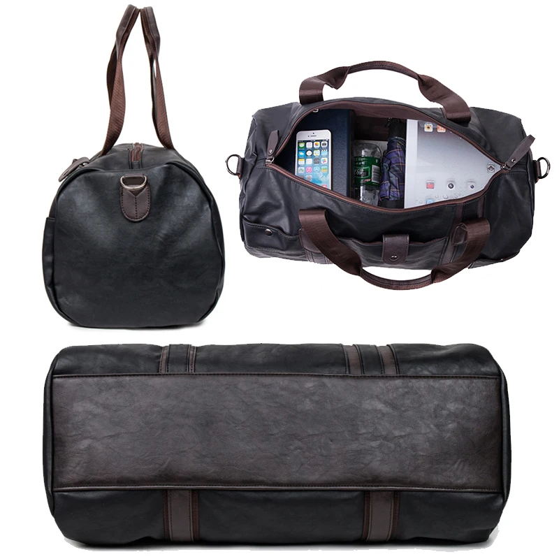 Men's Leather Sports Training Bag Large PU Gym Bag Fitness Sporting Bags Duffel Tote Travel Shoulder Handbag