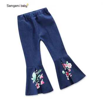 

Baby Girls Jeans Appliques Boot Cut Denim Pants Straight Trousers Jeans For Girls Hot Sale Vintage Jeans Baby Bell-bottoms