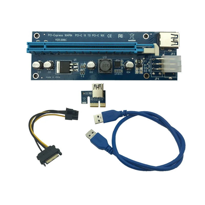 6 шт 006C PCIe PCI Express Riser Card 1x к 16x USB 3,0 переходник Кабель для передачи данных SATA 4Pin IDE/SATA Molex 6 pin для добывания монет Биткойн