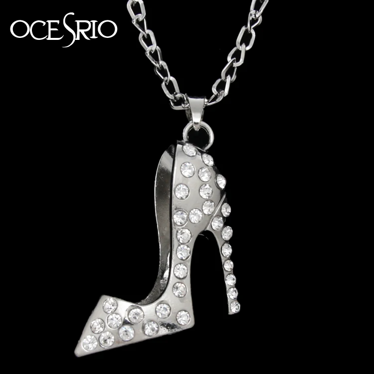 Elegant High Heel Shoes Pendant Necklace Long Chain Necklace Silver