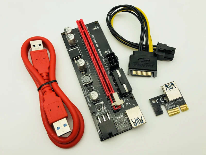 Адаптер 009S PCIE RISER 6PIN 16X с 2 светодиодами экспресс картой кабелем питания Sata и USB 3 0 60