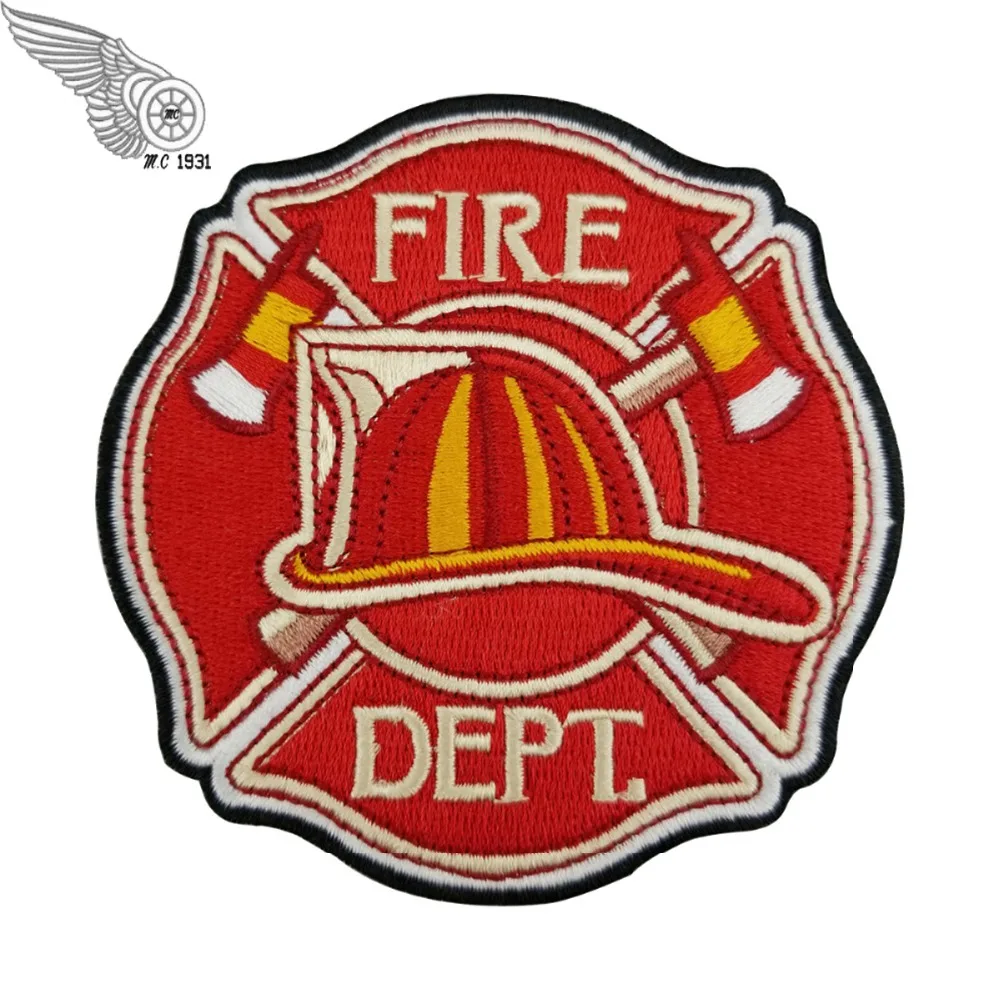 Buy Fire Dept Patch with Hard Hat and Axes Embroidery Badges Iron On Patches