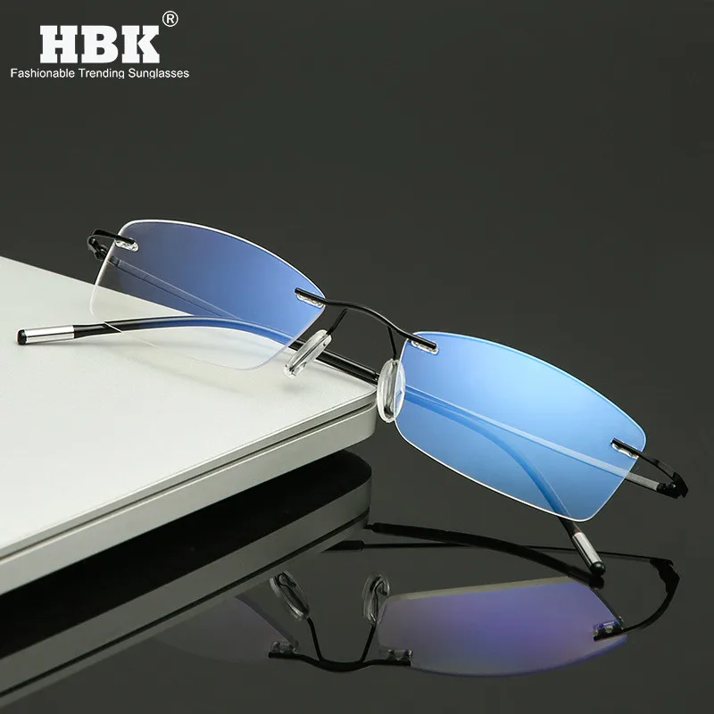 

Vintage Anti Blue Light Glasses Computer Rimless Titanium Blue Blocking Eyewear Rectangle Gaming Protection Retro Spectacles