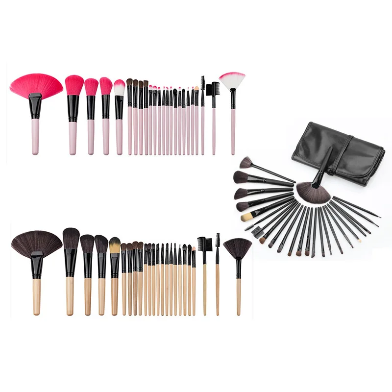 

GUJHUI 24 Makeup Brushes Set Brushes Wood Color Black Set Brush Beauty Tools