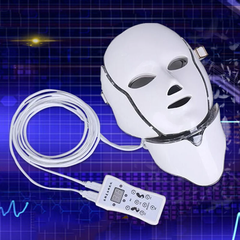 

MOQ 1 pc 7 LED lights Photon Therapy Beauty PDT Machine Skin Rejuvenation LED Facial Neck Mask With Microcurrent For skin