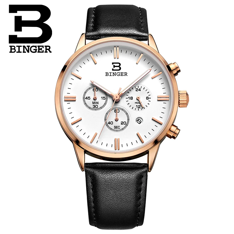 Швейцария relogio masculino Бингер хронограф, мужские часы спортивные водостойкие кварцевые часы Элитный бренд часы для мужчин BG9201-1