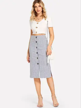 

skirts woman fashion 2019 striped button long skirt women's skirt summer skirts