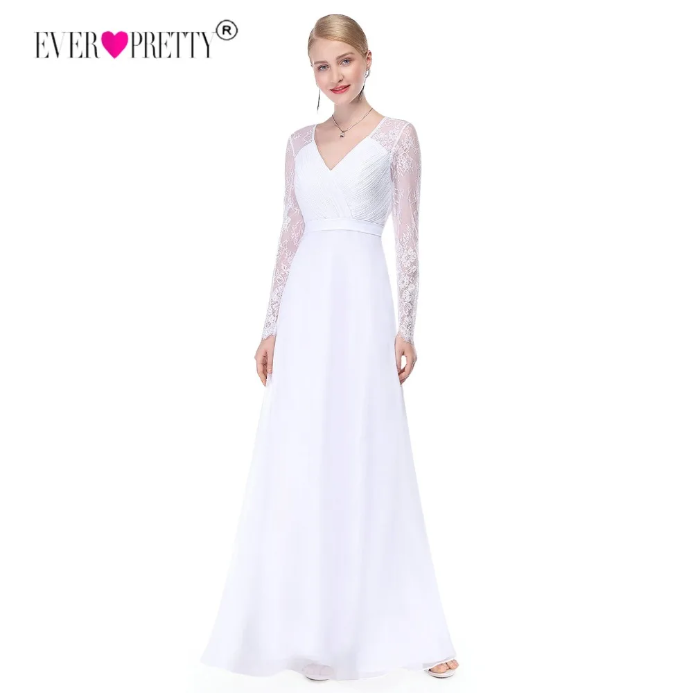 US $38.56 Ever Pretty Illusion Long Sleeve Wedding Dresses Lace A Line V Neck Simple Bridal Dresses 2020 Vestido Noiva Praia Casamento