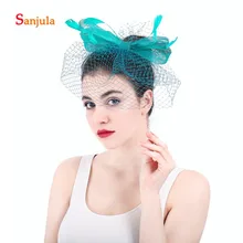 Льняные шляпы для невесты, украшенные перьями шляпки для невесты с лицевая вуаль очаровательные вечерние украшение для волос Шапки chapeau de mariage H32