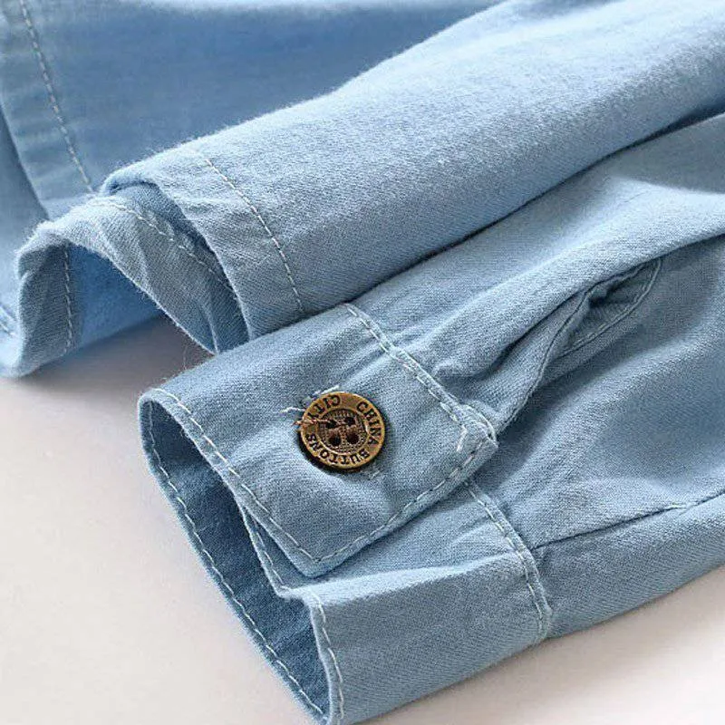 Модные джинсовые рубашки для девочек на весну и осень мягкая рубашка с длинным рукавом детская одежда