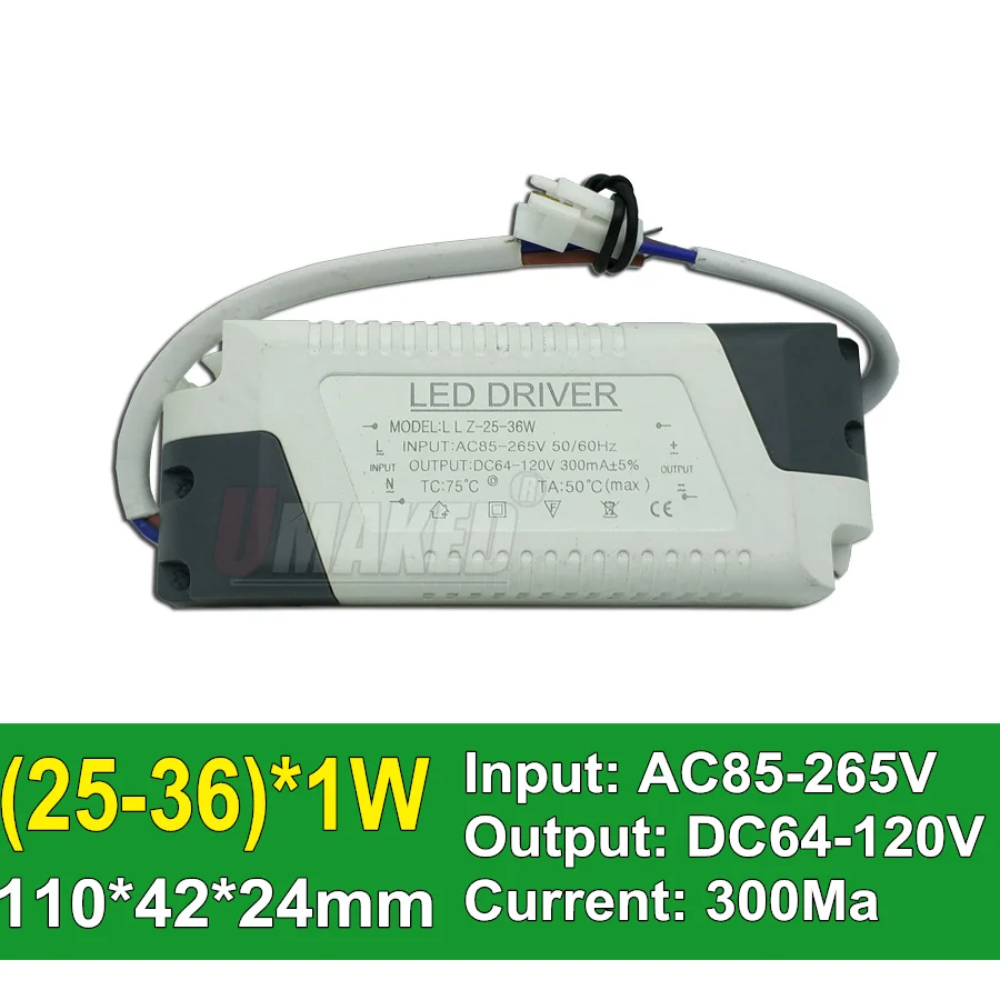 AC85-265V светодиодный драйвер постоянного тока 1-3 Вт 4-7 Вт 8-12 Вт 12-18 Вт 18-24 Вт 24-36 Вт источник питания Выход 300 мА Внешний привод для понижения напряжения