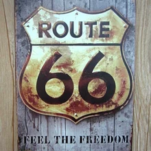 "Route 66 почувствовать свободу" Винтаж металлические знаки домашнего декора Дом Офис Ресторан Бар искусства 20x30 см xd426