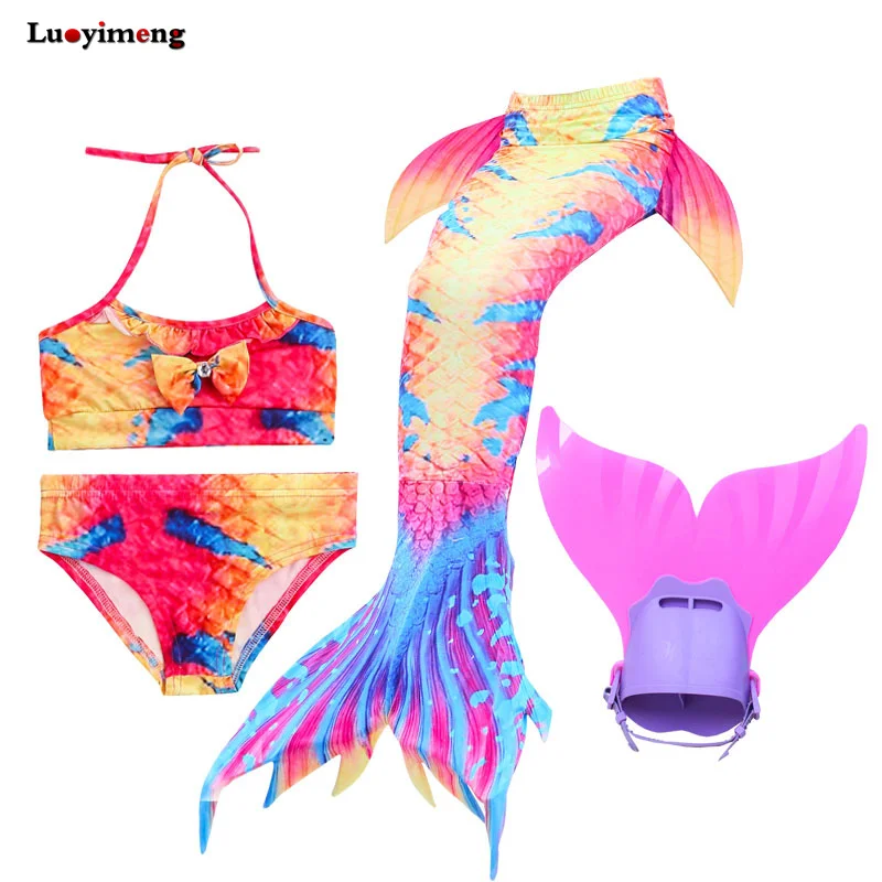 Preise 4 stücke 20 Farbe Mädchen Schwimmen Meerjungfrau Schwänze Kostüme Kinder Meerjungfrau Badeanzug Bikini Kinder Mädchen Tails Einfach Hinzufügen Monofin beachwear