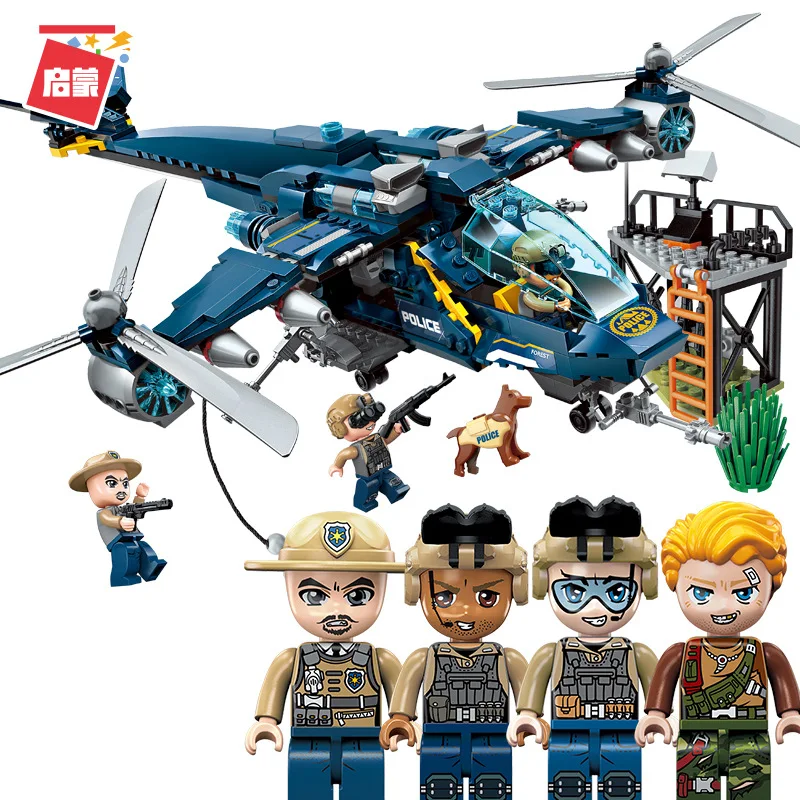 

City Forest Police Model Kit Blocks Bricks Children education Modeling toys for boys action figure weapon