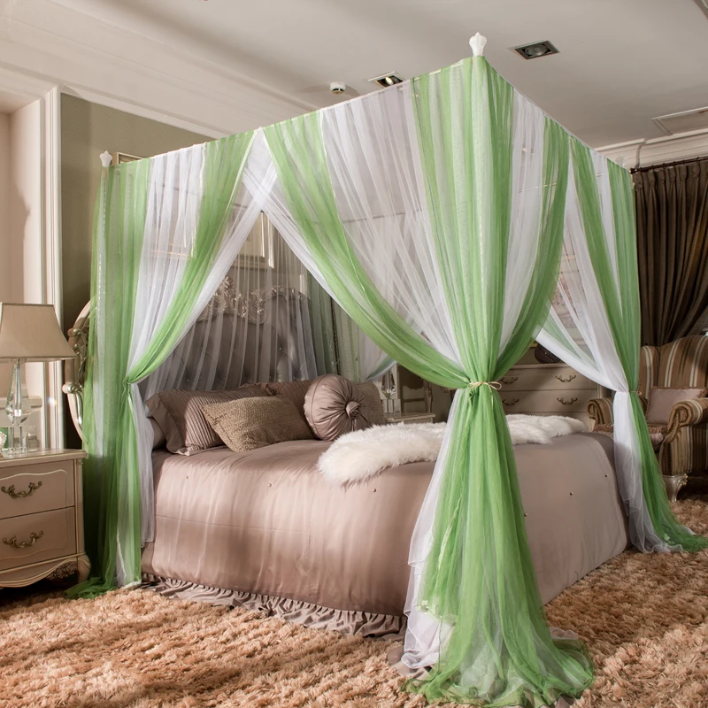 buy Green white luxury Romantic Lace Three door Double Bed mosquito net Have frame Full Queen King Size Home Decoration bedding set