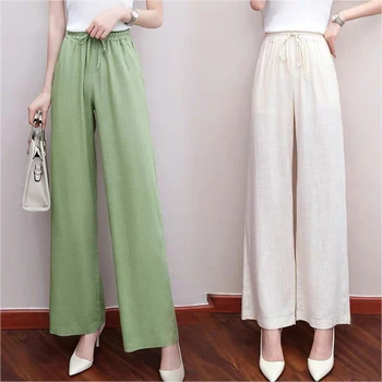 

Women Summer Pants Flare Wide Leg High Waisted elastic force Pants Streetwear Casual solid color thin section Pants Women