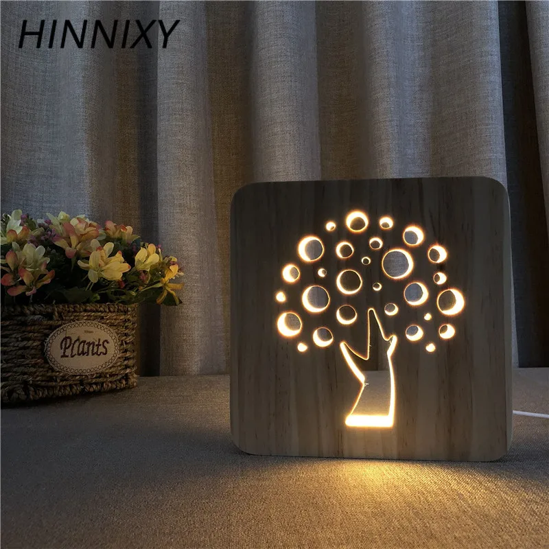 

Hinnixy 3D Wood Carving Night Light Feet Tree Coffee Cup Cross LED Bedside Lamp USB Decor Light Fixtures Baby Kid Literary Gift