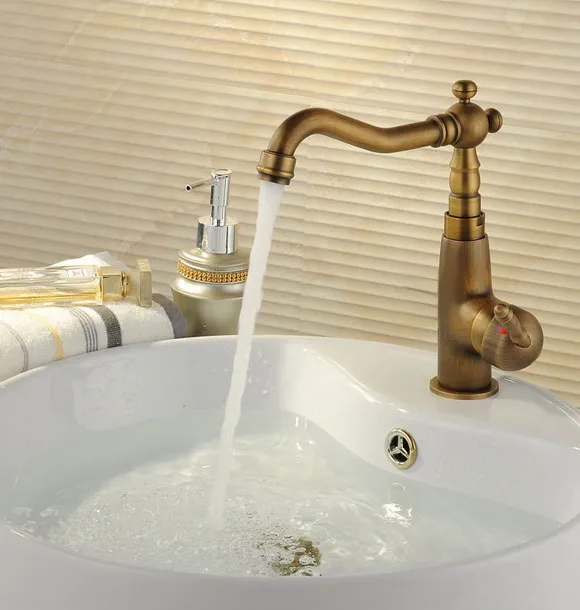 

Antique Brass Single Lever Handle Swivel Kitchen Bathroom Sink Basin Faucet Mixer Taps aan018
