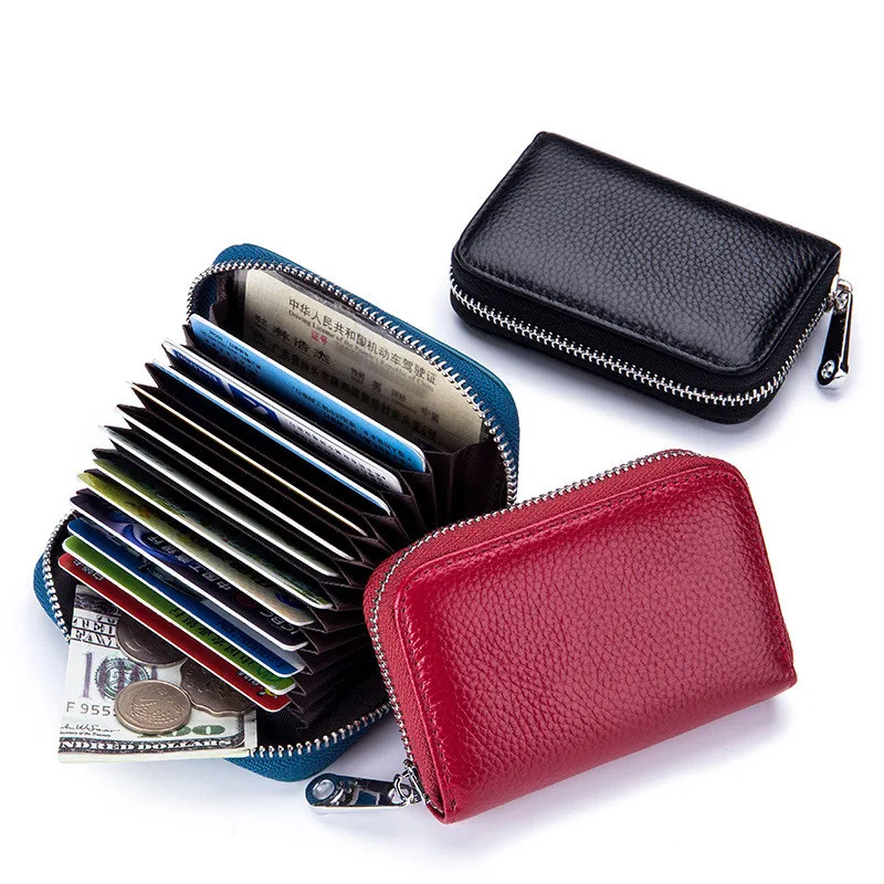 

Genuine Leather RFID Blocking Small Card Wallets Women Mini Cute Purse Lady