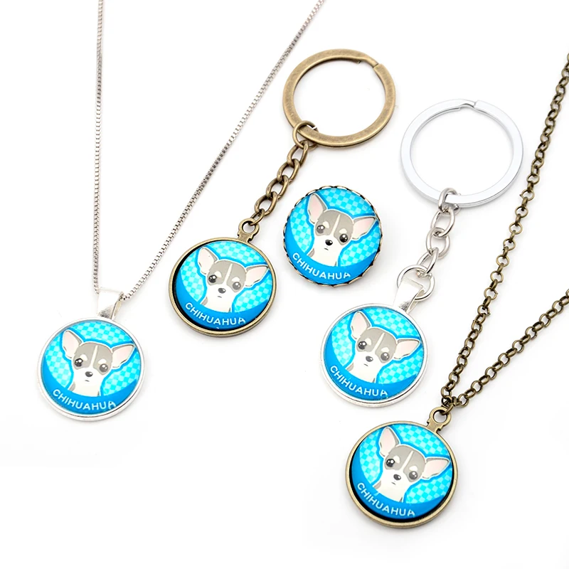 

DIY Pet Dogs Jewelry Sets Necklace Key Chain Brooch For Women and Men Colorful Chihuahua Husky Puppy Necklace Set for Boys Girls