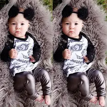 2016 Newborn Baby Boy Girl Clothes Lace Feather T-shirt+Leggings 2PCS Suit Outfits