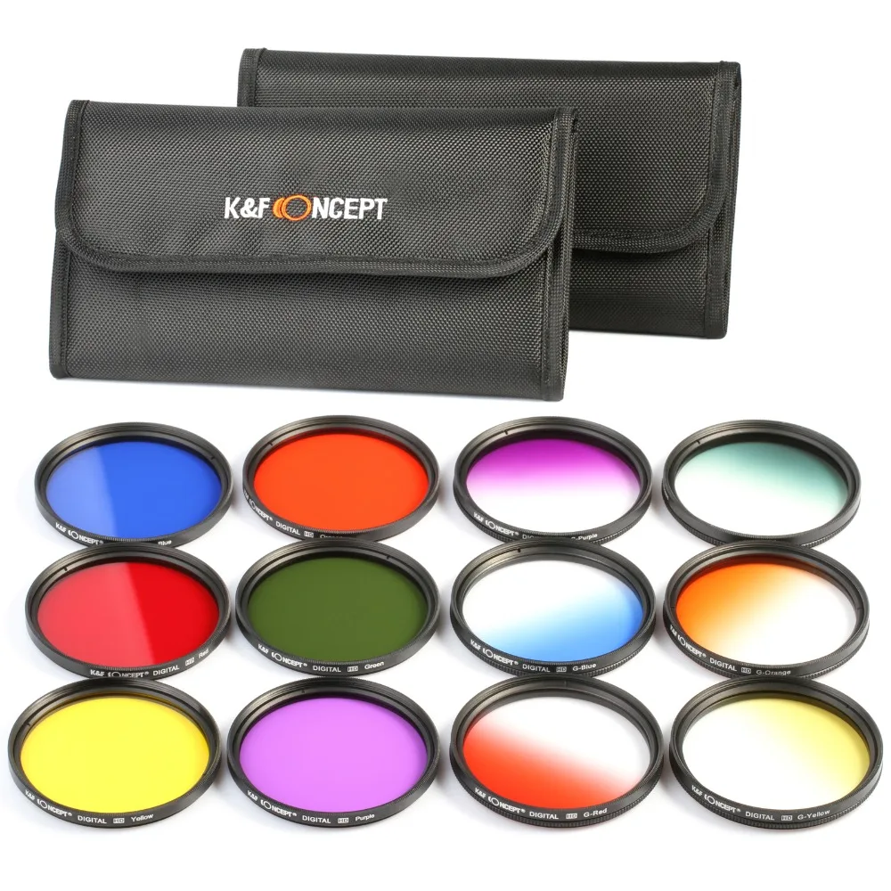 58mm 6PCS Full Color Filter Set + 6PCS Gradient Filter + 2 PCS 6 Solt Lens Filter Case Bag For