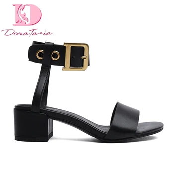 

Doratasia brand big size 42 genuine cow leather sheepskin chunky heels women Shoes elegant party sandals woman summer shoes